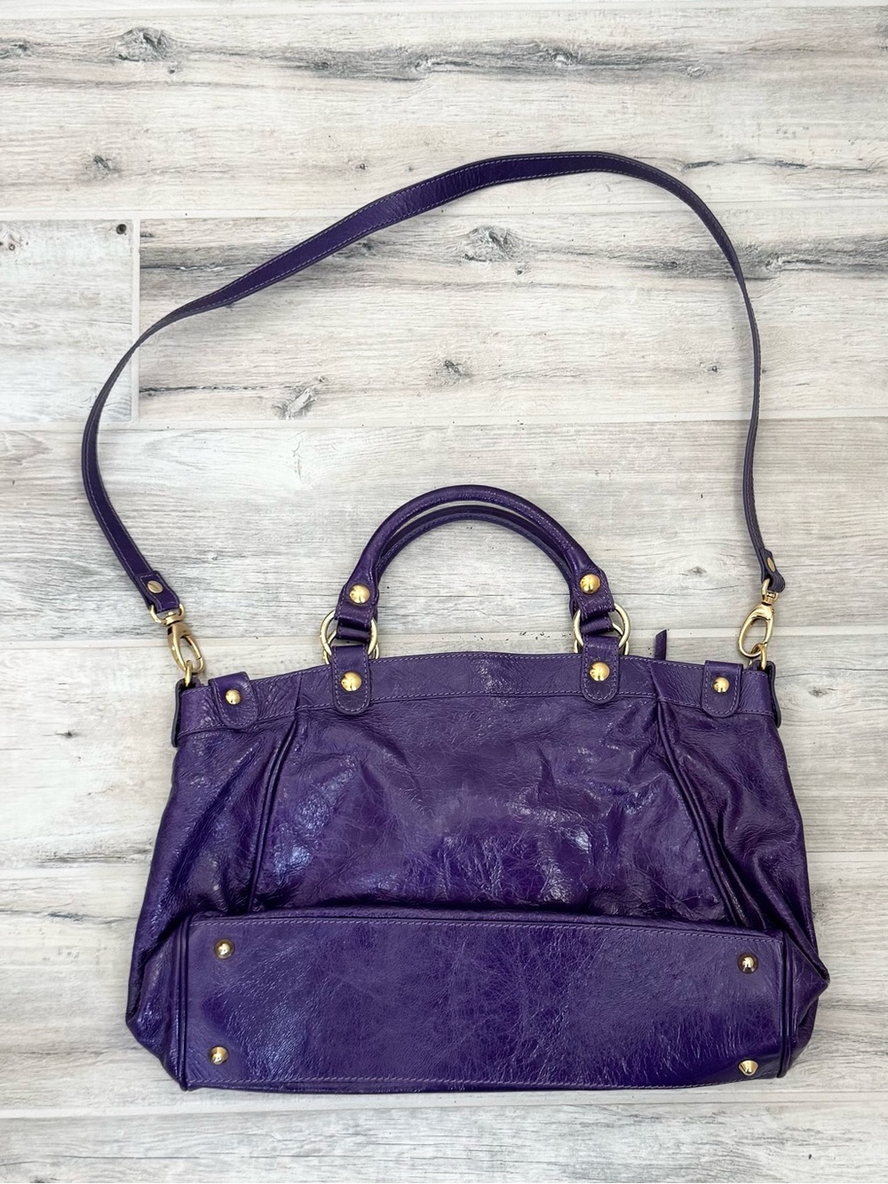 Maurizio Taiuti Genuine Leather Purple Satchel Crossbody Bag - Picture 2 of 14